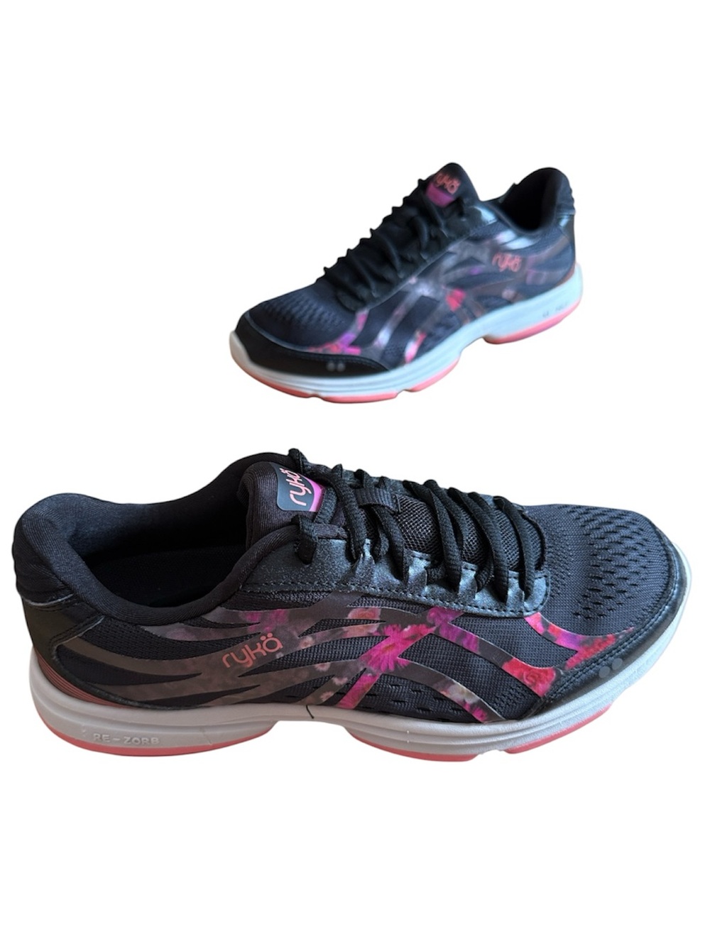 💥RYKA WOMEN’S DEVO PLUS 3 RE-ZORB PINK FLORAL BLACK ATHLETIC RUNNING SHOES SZ 10